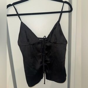 Zara Black Satin Lace-Up Cami Top